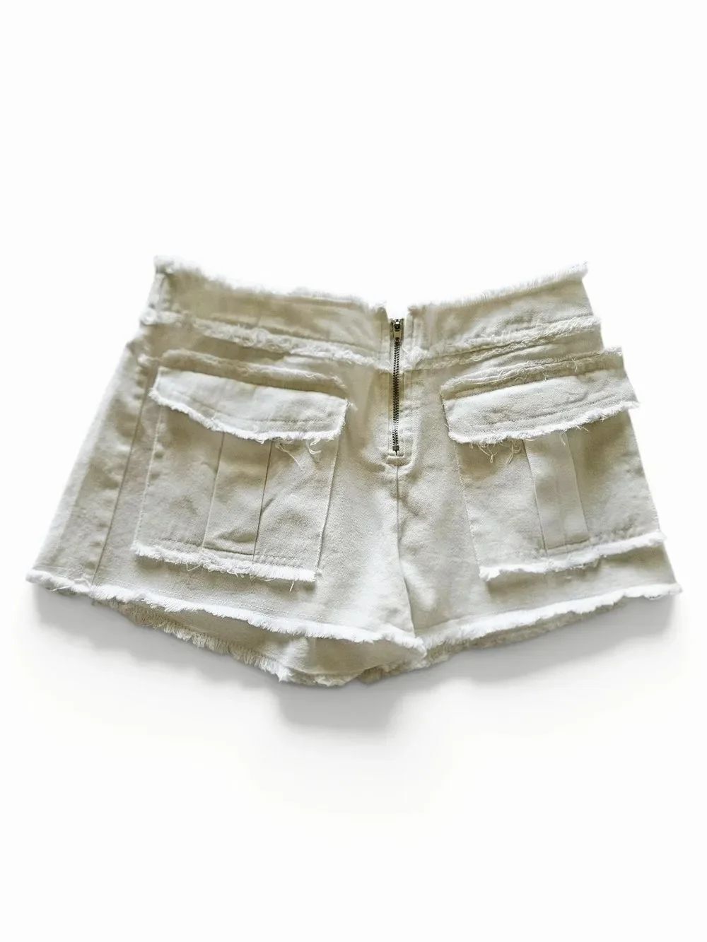 SHEIN White High-Rise Frayed Jean Cargo Shorts Size 4